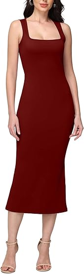 Vestido largo ajustado sin mangas con cuello cuadrado