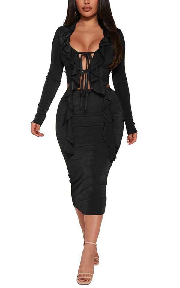 Long Sleeve Top Midi Skirt Set