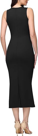 Vestido largo ajustado sin mangas con cuello cuadrado