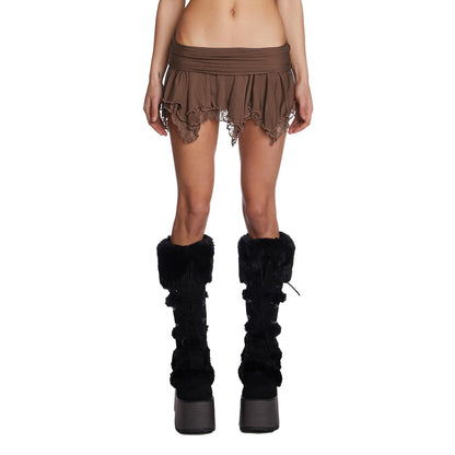 Patchwork Lace Ruffle Pleated Mini Skirt