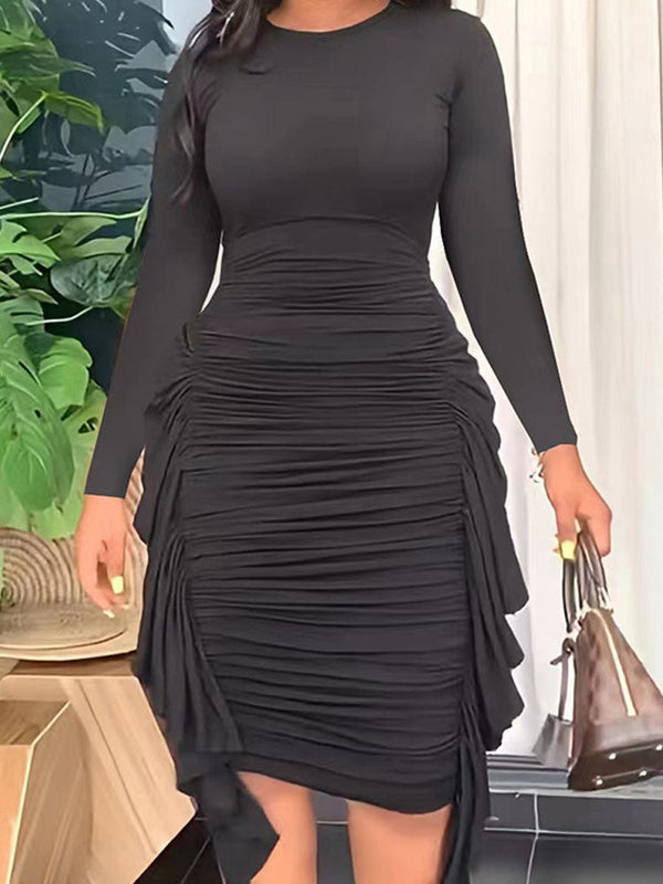 Long Sleeve Ruched Bodycon Midi Dress