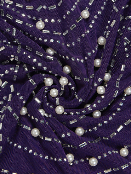 Feather Rhinestone Strapless Mini Dress