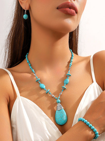 Bohemian Turquoise Earring Bracelet Necklace Sets