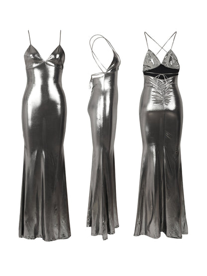 Metallic Spaghetti Strap Maxi Dress