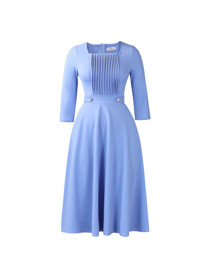 Plus Size Square Neck Pleated Dress