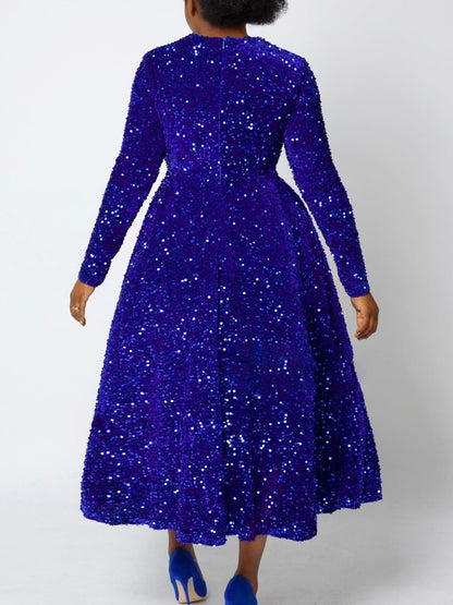 Long Sleeve Solid Color Sequin Dress