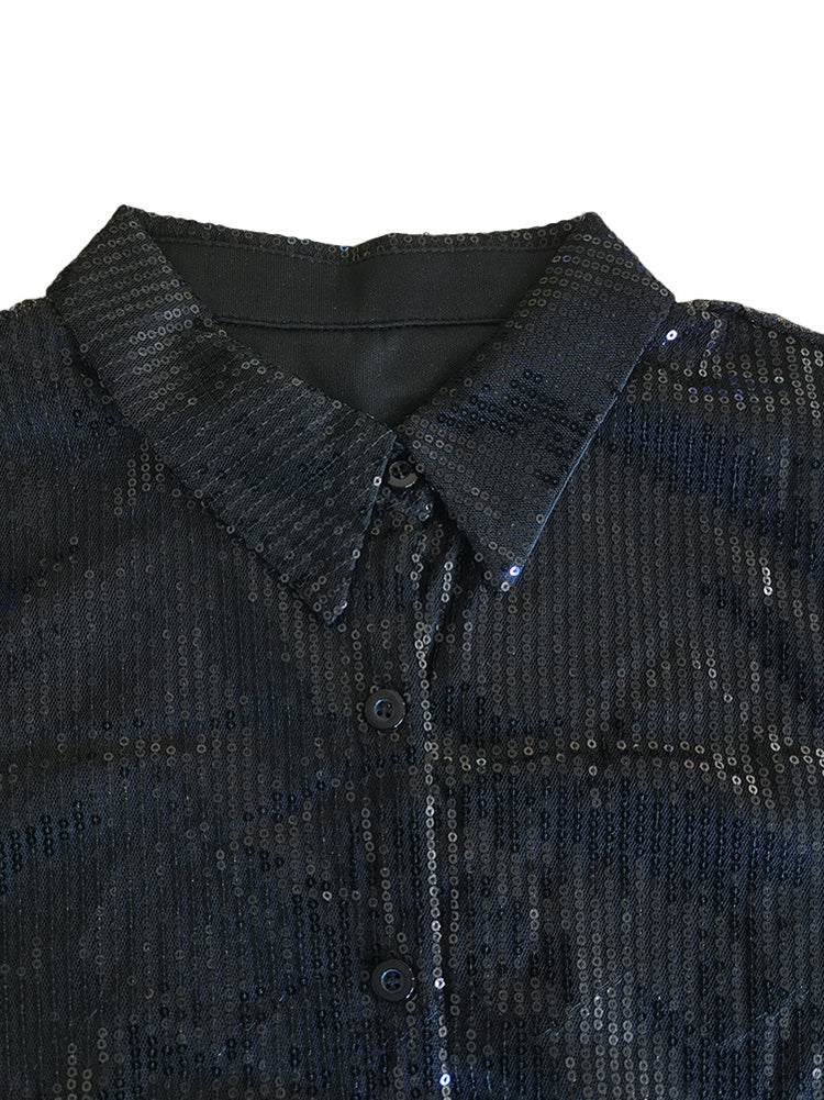 Camisas ajustadas de manga larga con patchwork de lentejuelas