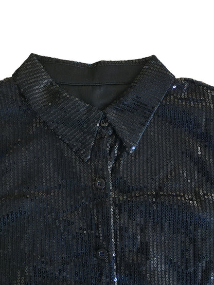 Camisas ajustadas de manga larga con patchwork de lentejuelas