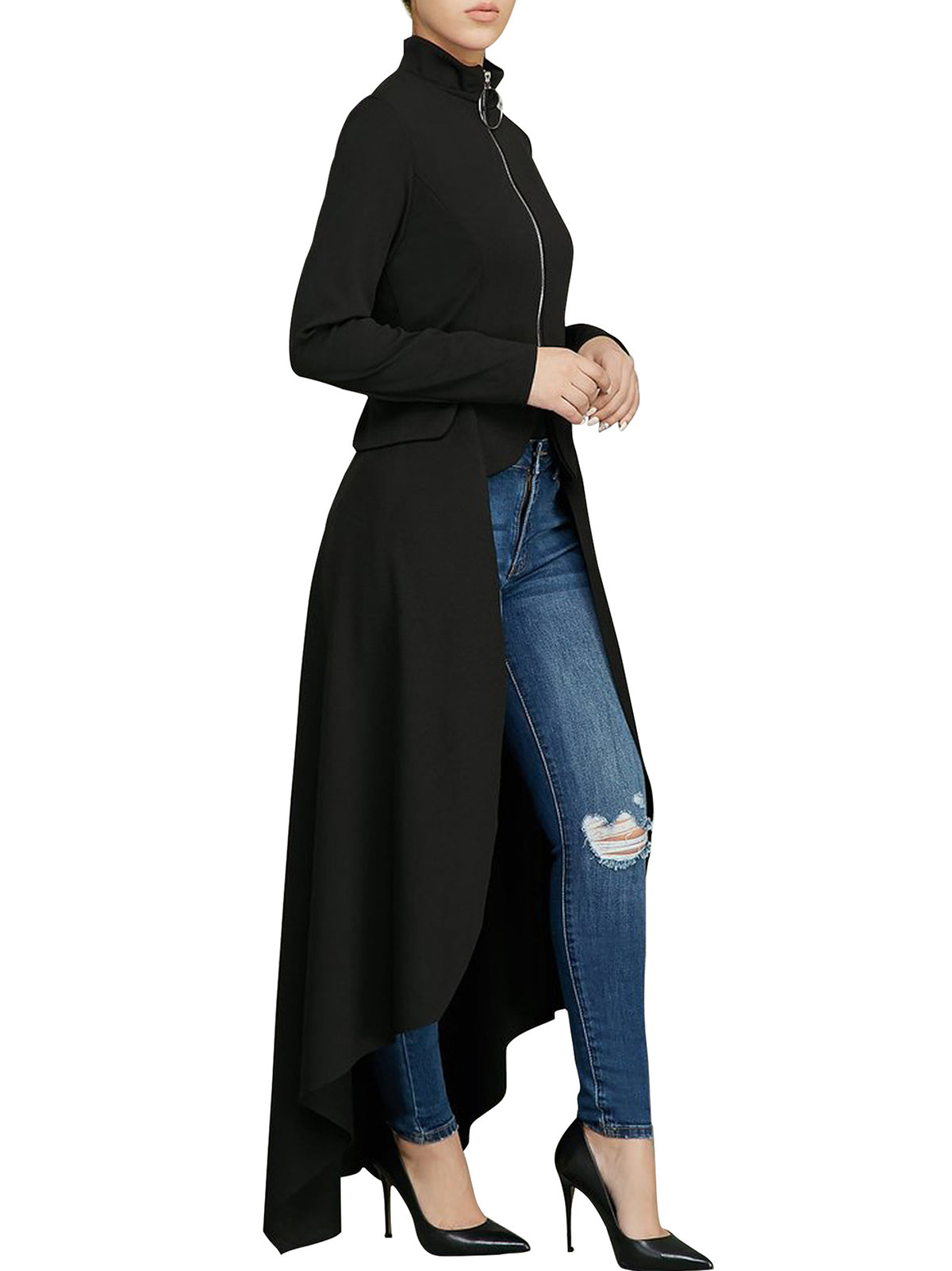 High Low Irregular Zipper Front Tunic Top