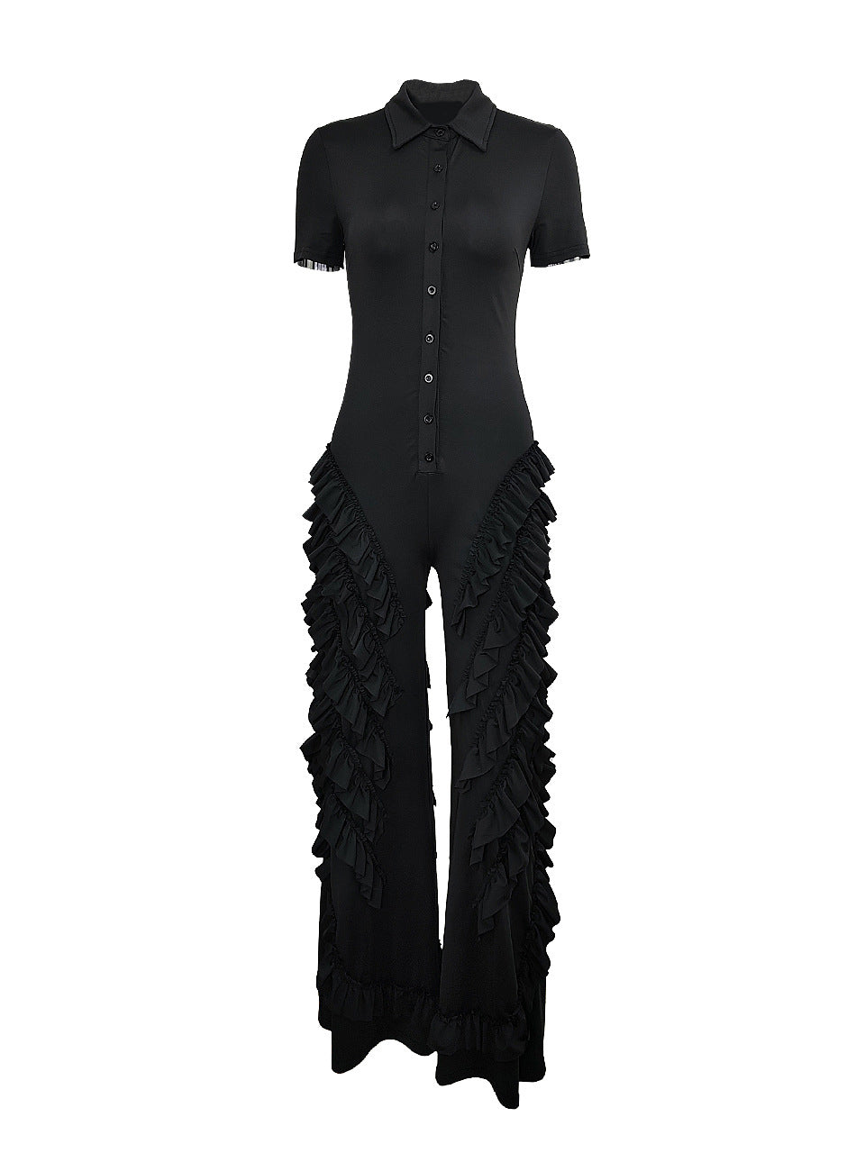 Two Pieces Short Sleeve Ruffle Trim Jumpsuit