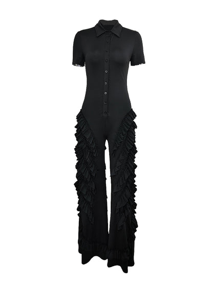Two Pieces Short Sleeve Ruffle Trim Jumpsuit