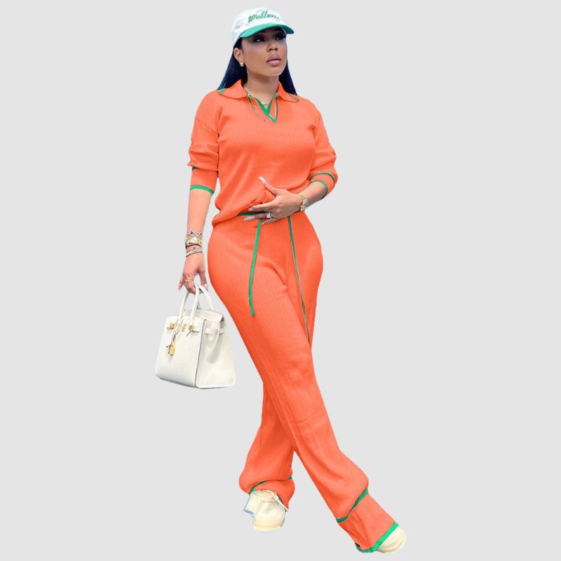 Conjunto casual de punto con pantalón de pierna ancha