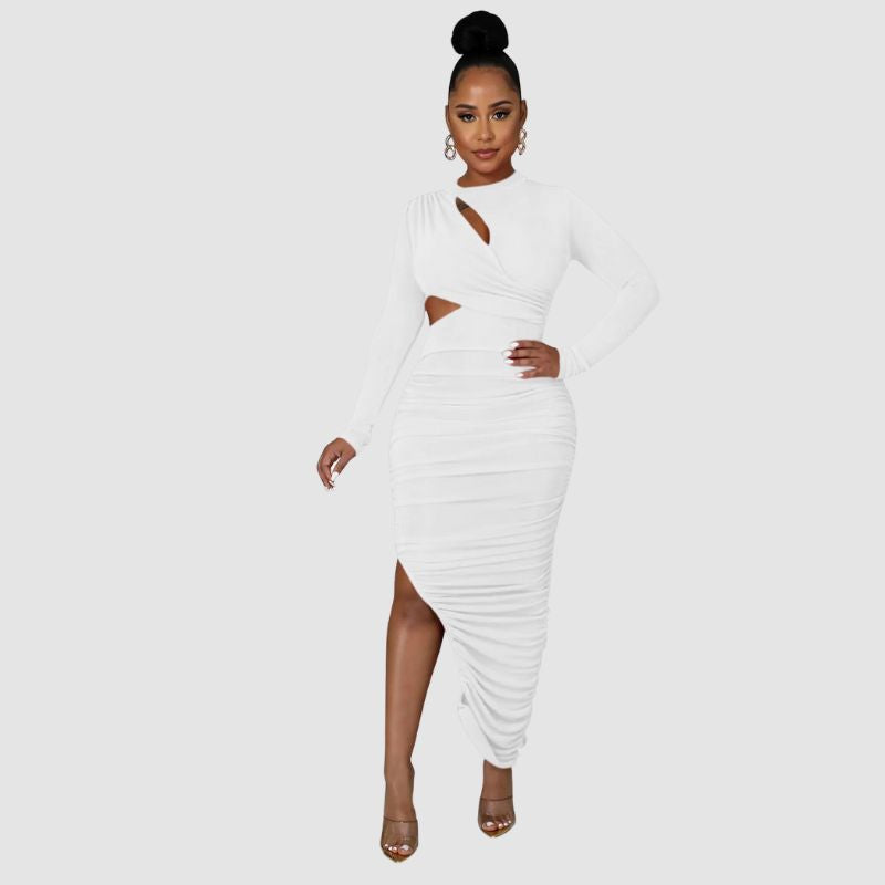 Vestido midi plisado de color liso