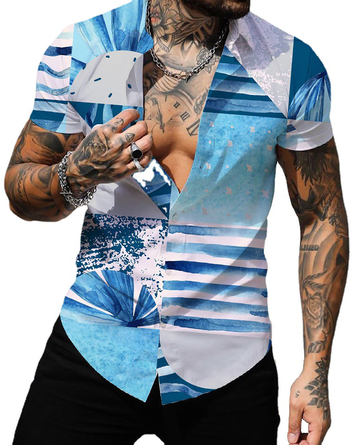 Mens Printed Short Sleeve Button Down Shirts