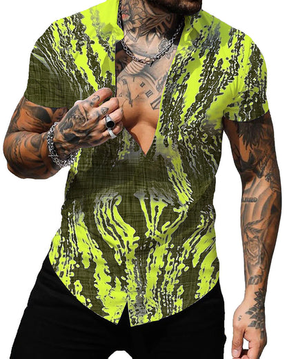 Mens Printed Short Sleeve Button Down Shirts