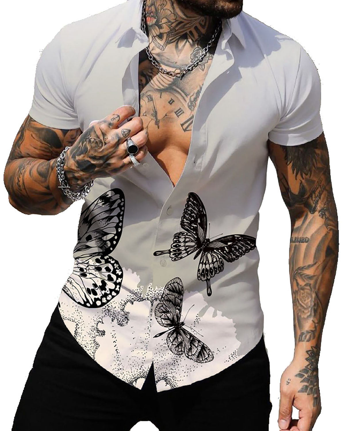 Mens Printed Short Sleeve Button Down Shirts