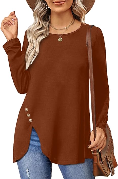 Long Sleeve Irregular Hem Crew Neck Top