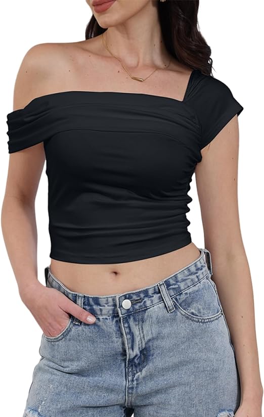 Off Shoulder Short Sleeve Crop Top