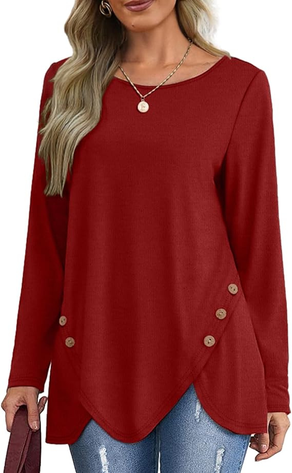 Long Sleeve Button Split Shirts