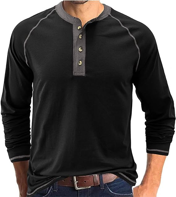 Camisa Henley de manga larga para hombre