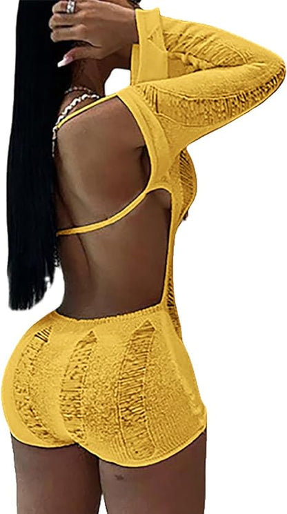 Hollow Out Backless Off Shoulder Bodycon Short Jumpsuit