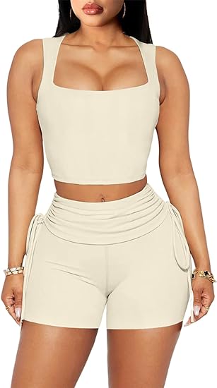 Two Piece Sleeveless Square Neck Top Short pants