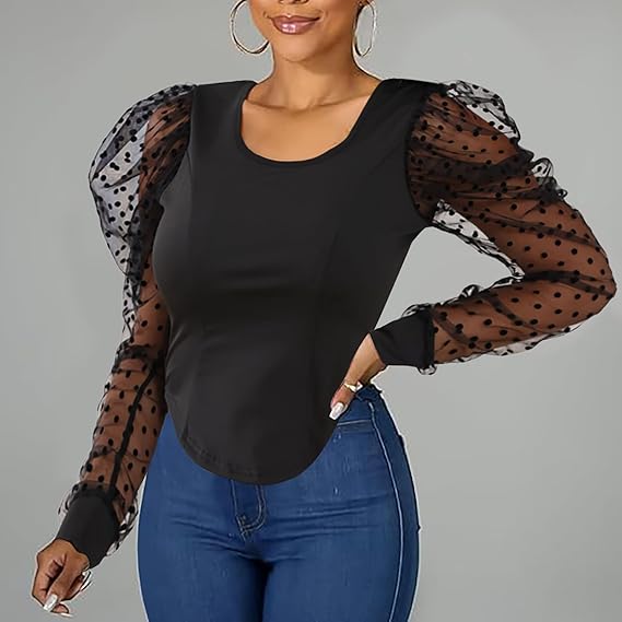 Crew neck Puff Long Sleeve Tunic Top