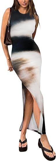 Tie-Dye Printed Sleeveless Slim Maxi Dress