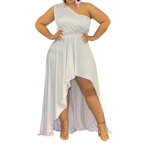 Plus Size One Shoulder Asymmetrical Dress