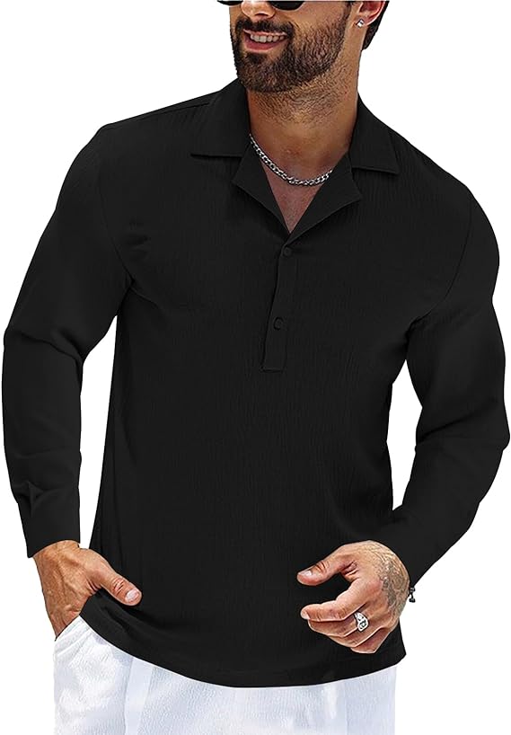 Mens Long Sleeve Button Polo Shirts