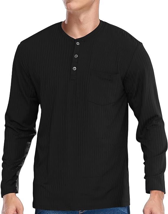 Camiseta Henley de manga larga con botones para hombre