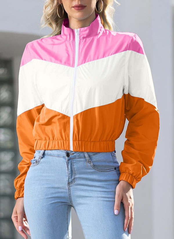 Zip Up Color Block Long Sleeve Jacket