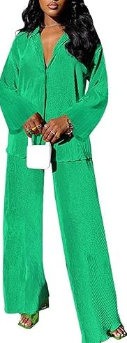 Two Piece Long Sleeve Top Wide Leg Pants