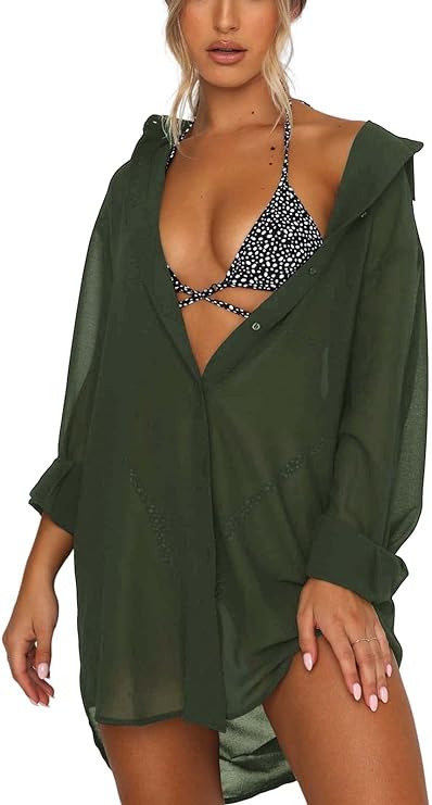 V-Neck Button Down Bikini Cover Up