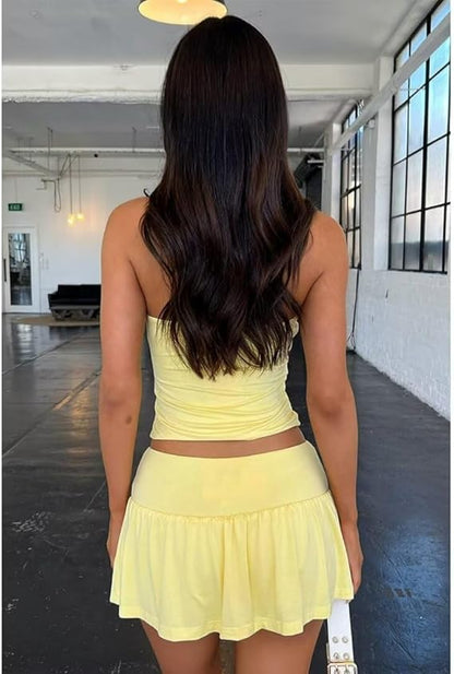 Top de tubo fruncido de dos piezas y falda de corte A