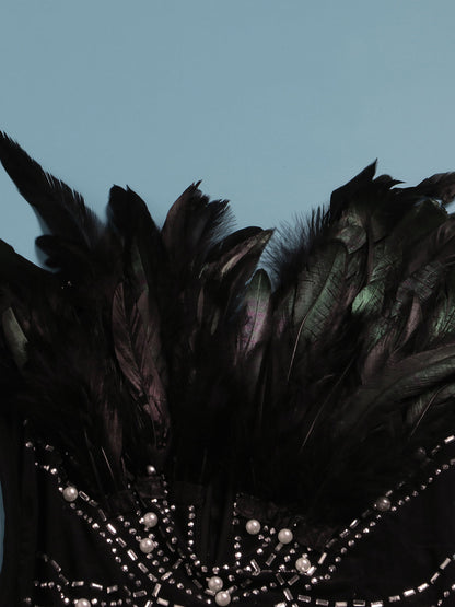 Feather Rhinestone Strapless Mini Dress