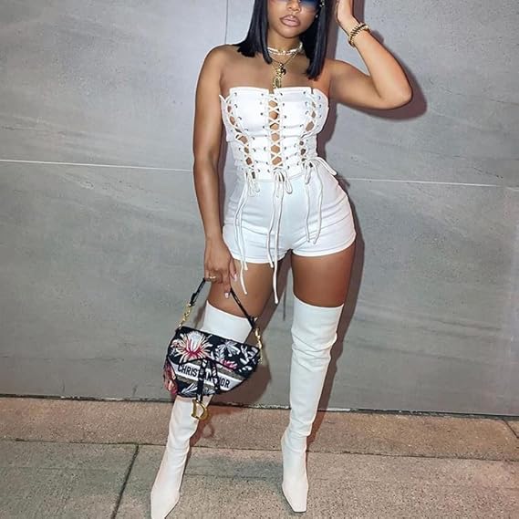 Off Shoulder Out Bandage Bodycon Short Jumpsuit