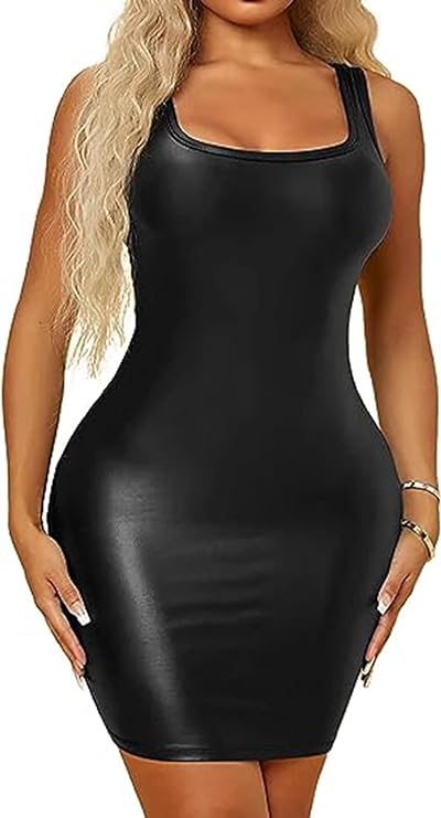 Sleeveless PU Leather Bodycon Mini Dress