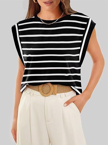 Crew Neck Striped Sleeveless Tank Top