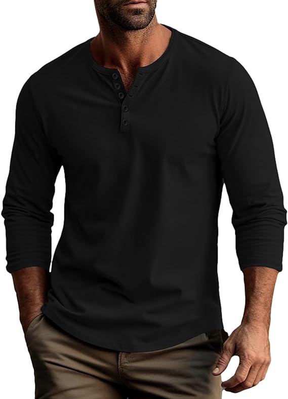 Camiseta Henley de manga larga para hombre