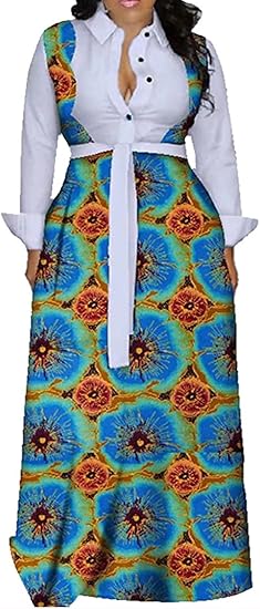 Print V Neck Shirt Maxi Dress