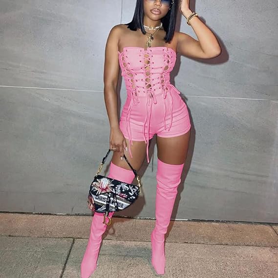 Off Shoulder Out Bandage Bodycon Short Jumpsuit