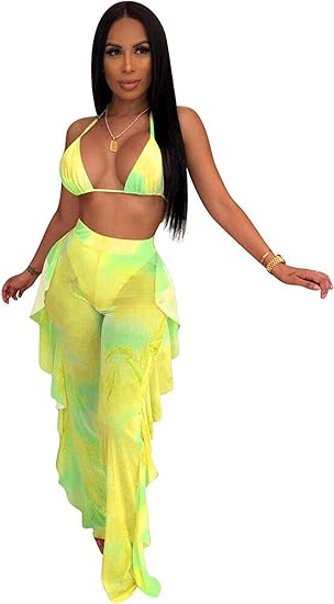 Tops cortos de dos piezas y pantalones con volantes