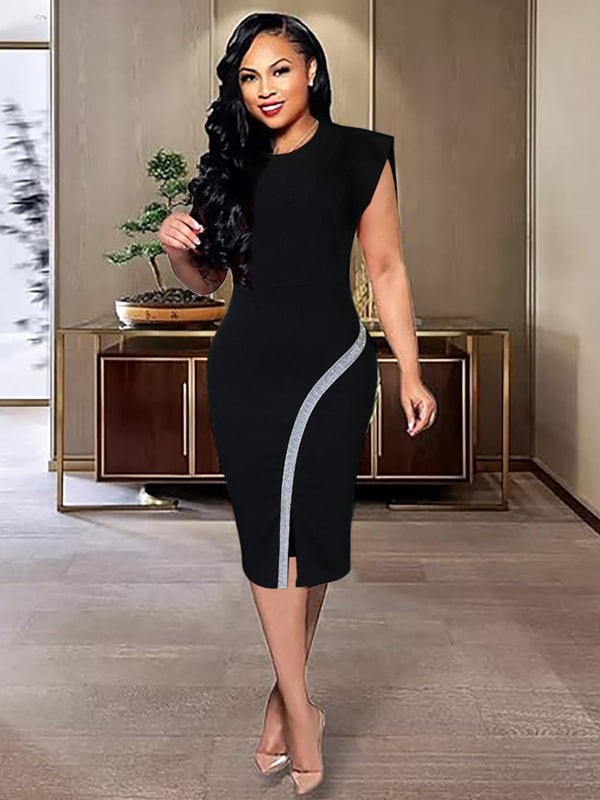 Crew Neck Back Zipper Bodycon Midi Dress