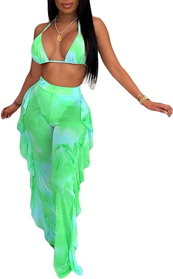 Tops cortos de dos piezas y pantalones con volantes