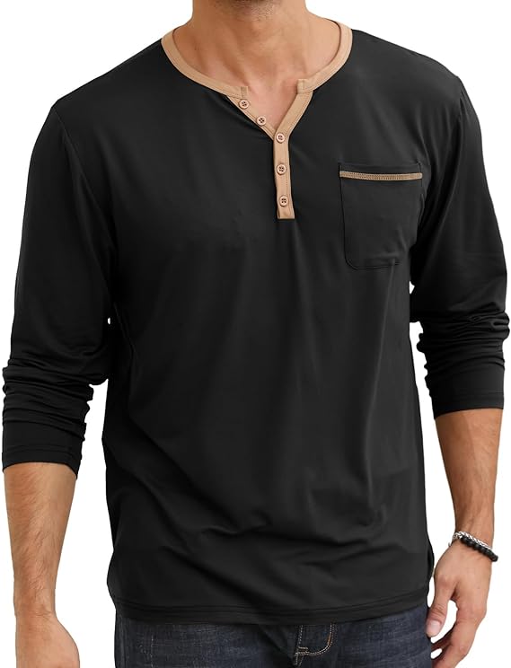 Camisetas con tapeta de botones Henley Slim Fit para hombre