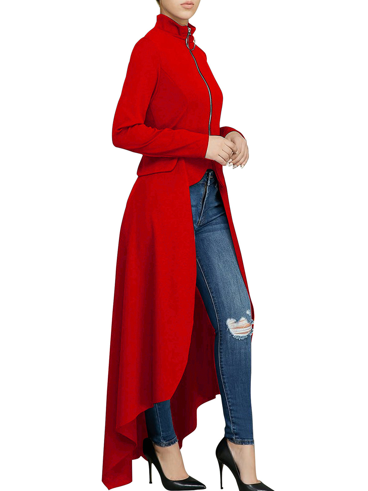 High Low Irregular Zipper Front Tunic Top