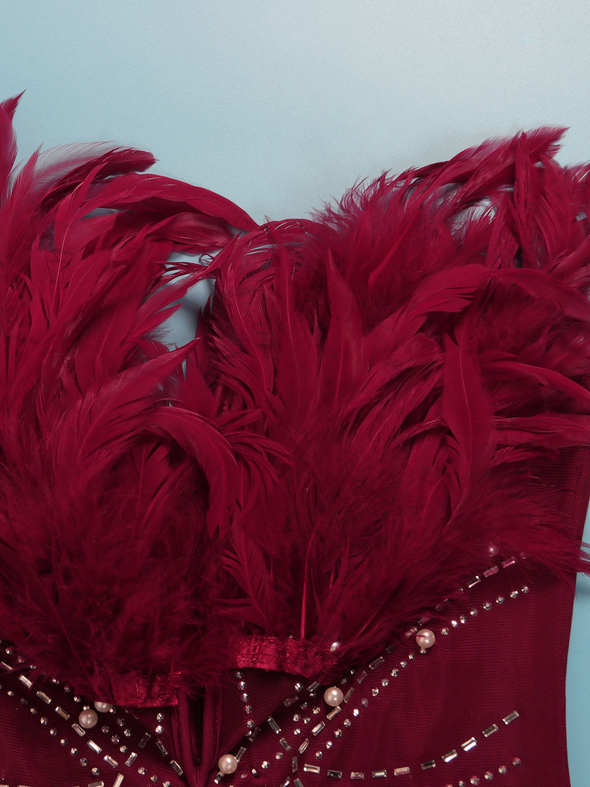 Feather Rhinestone Strapless Mini Dress