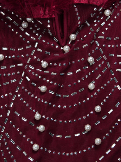 Feather Rhinestone Strapless Mini Dress