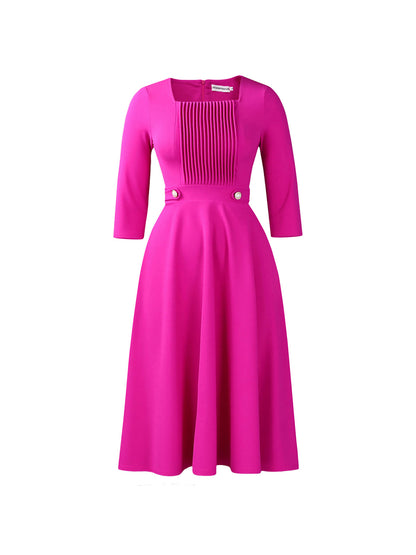 Plus Size Square Neck Pleated Dress